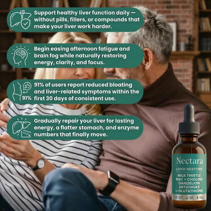 Happy couple on sofa with Nectara liver support benefits