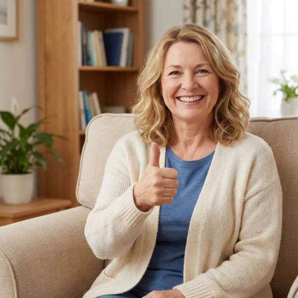 Smiling woman giving a thumbs up