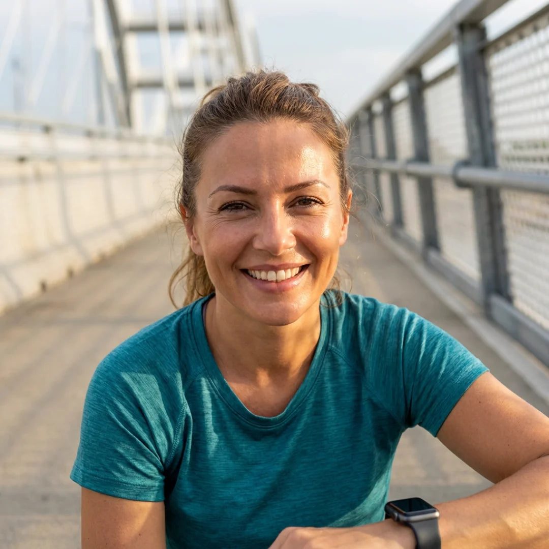 Energetic woman smiling after a run