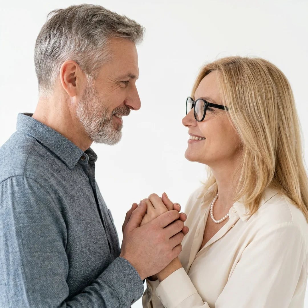 Happy couple holding hands